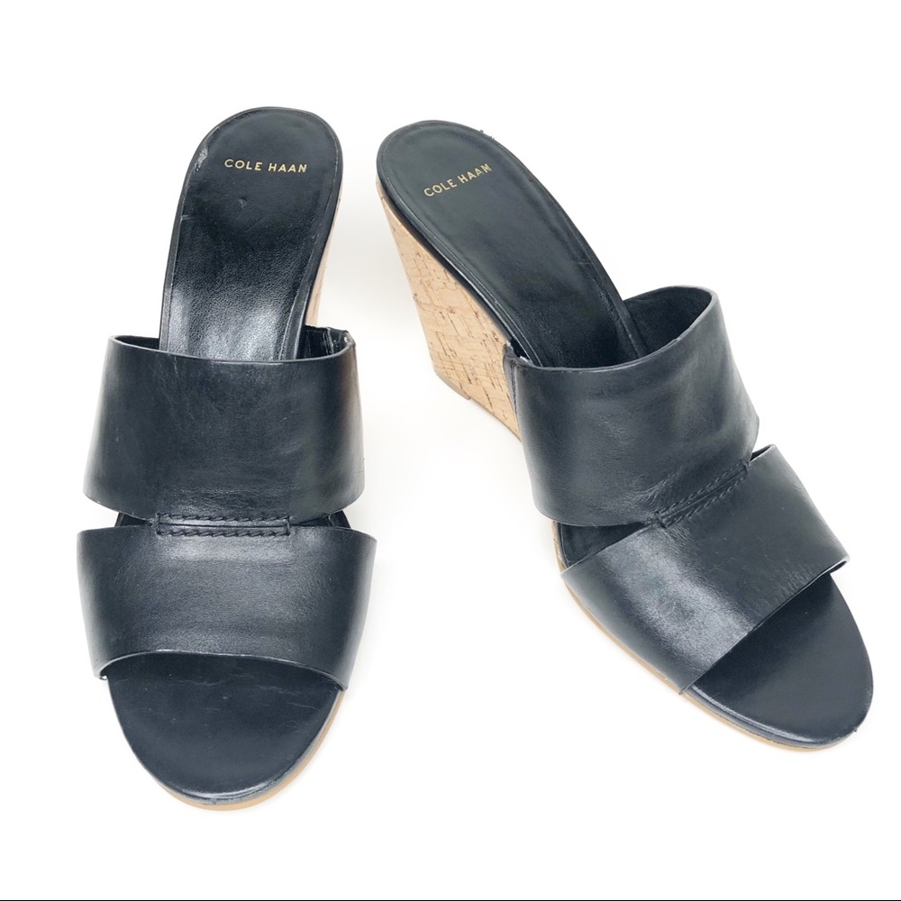 Cole Hann Black Cork Wedges